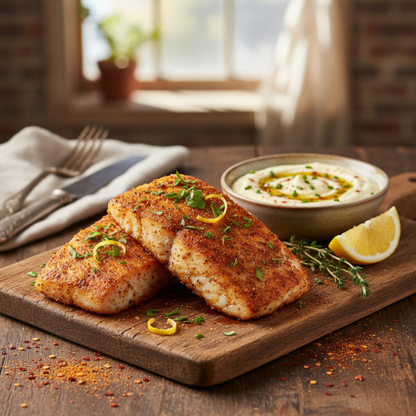 Zesty Cajun Cod with Creamy Dip recipe
