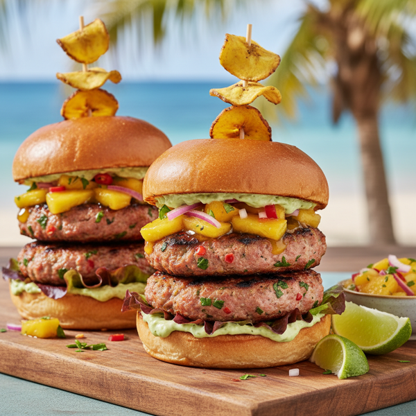 Zesty Caribbean Grilled Pork Burgers recipe