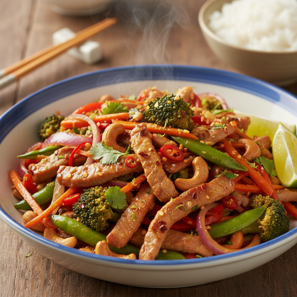Zesty Cashew-Infused Pork Stir-Fry recipe