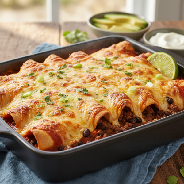 Zesty Cheesy Beef and Black Bean Enchiladas recipe