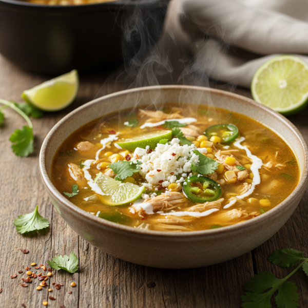 Zesty Chicken-Lime Soup with Cilantro and Cheese recipe