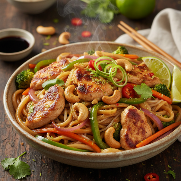 Zesty Chicken Cashew Stir-Fry Noodles recipe