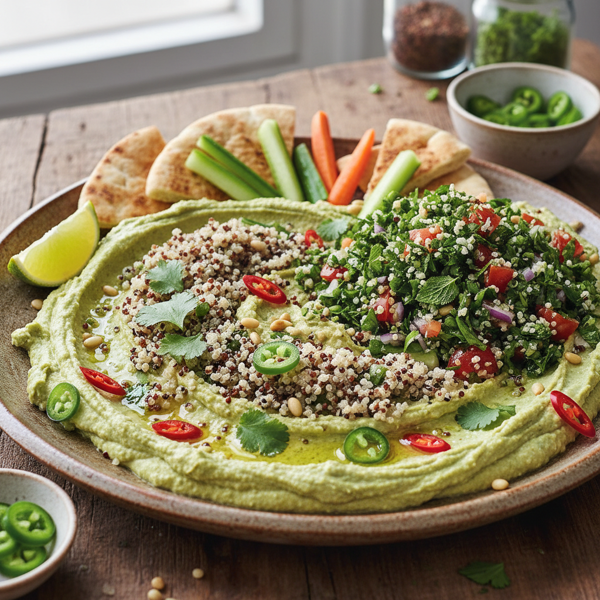 Zesty Cilantro-Jalapeño Quinoa Hummus & Tabouli Delight recipe