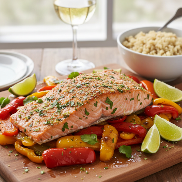 Zesty Cilantro-Lime Salmon with Roasted Peppers recipe
