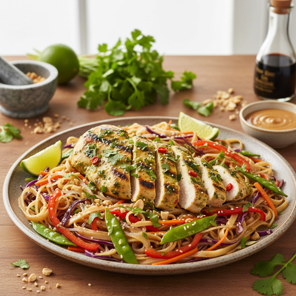 Zesty Cilantro Chicken with Thai Inspired Noodle Medley recipe