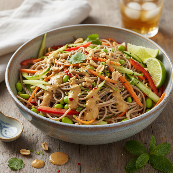 Zesty Cold Soba Noodle Salad with Spicy Peanut Dressing recipe