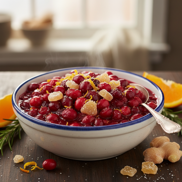 Zesty Cranberry Sauce with Crystallized Ginger recipe