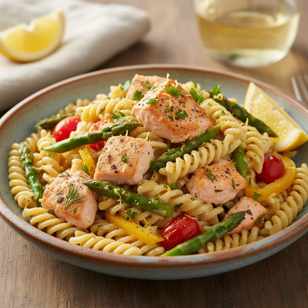 Zesty Creamy Salmon Pasta Primavera recipe
