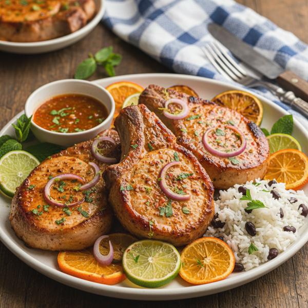 Zesty Cuban Marinated Pork Chops recipe