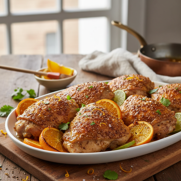 Zesty Cumin-Infused Roast Chicken Thighs with Orange-Lime Glaze recipe