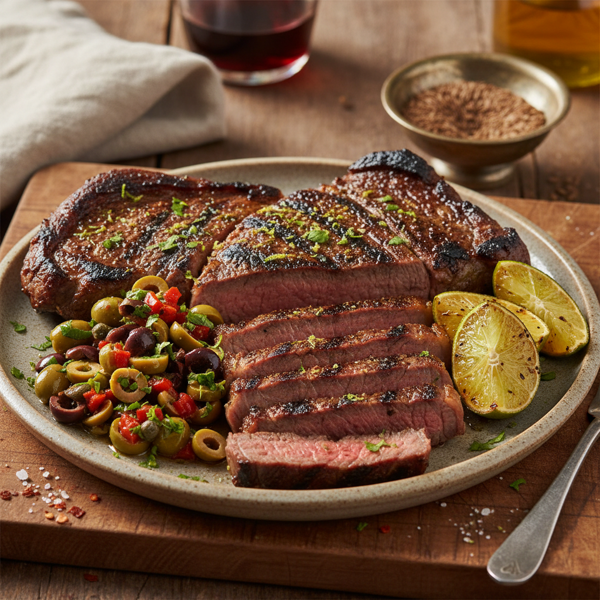 Zesty Cumin-Lime Skirt Steak with Olive Relish recipe