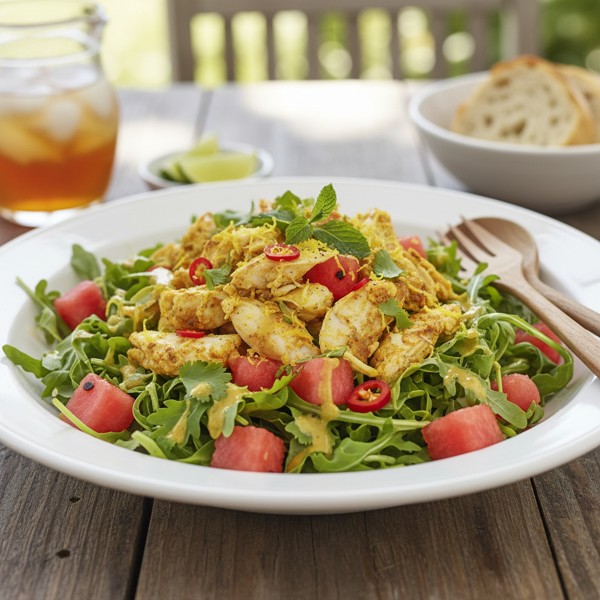 Zesty Curried Crab and Watermelon Arugula Salad recipe