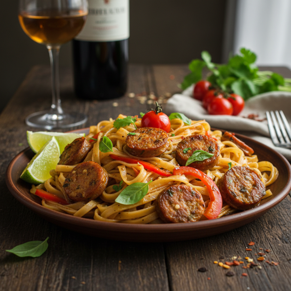 Zesty Drunken Noodles with Savory Italian Sausage recipe