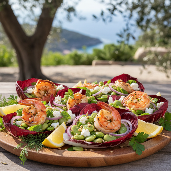 Zesty Fava Bean and Grilled Shrimp Salad in Radicchio Cups recipe