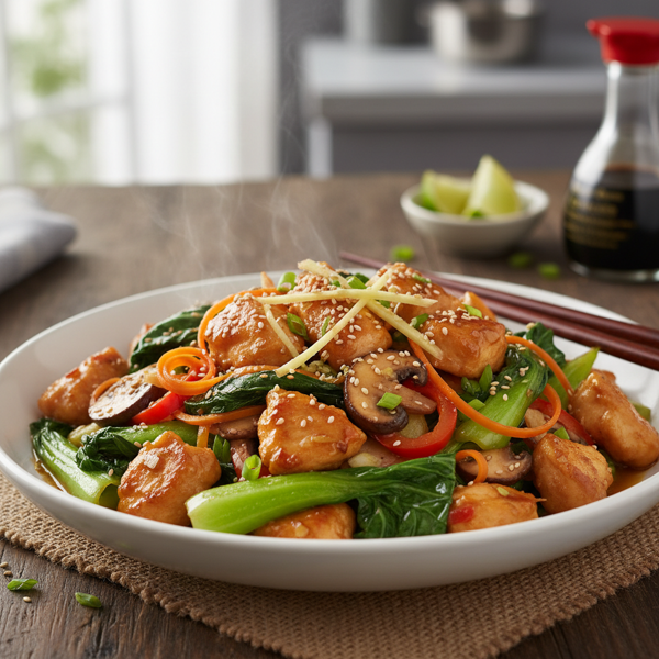 Zesty Ginger-Sesame Chicken Stir-Fry with Bok Choy and Mushrooms recipe