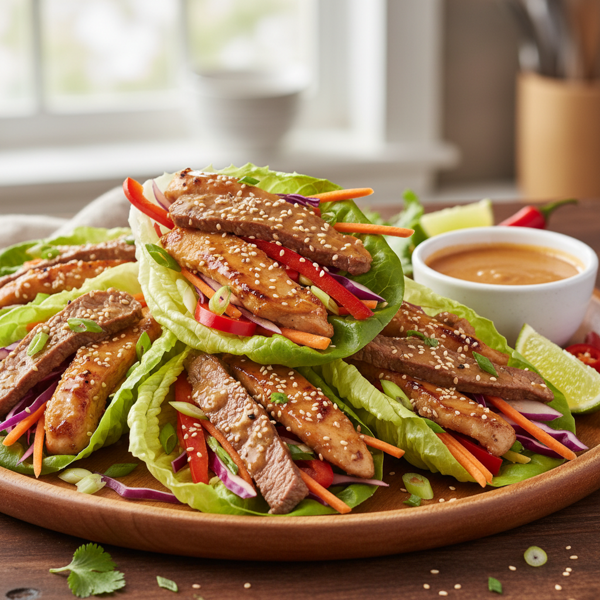 Zesty Ginger Chicken & Steak Lettuce Wraps recipe