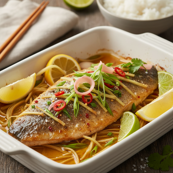 Zesty Ginger and Scallion Sea Bass Bake recipe