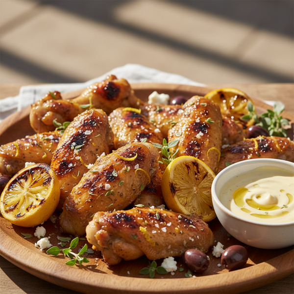 Zesty Greek Lemon Oregano Grilled Chicken Wings recipe