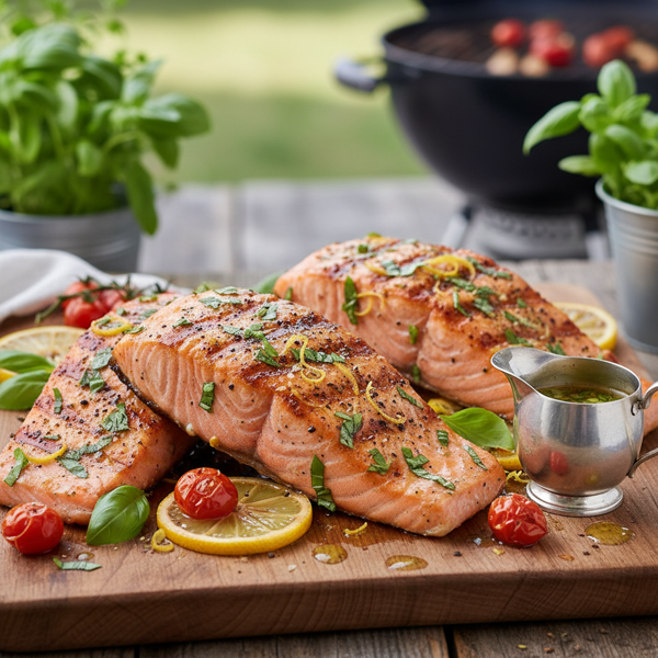 Zesty Grilled Basil-Infused Salmon Steaks recipe