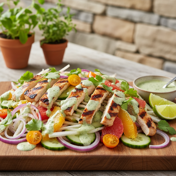 Zesty Grilled Chicken and Jicama Salad with Cilantro-Lime Dressing recipe