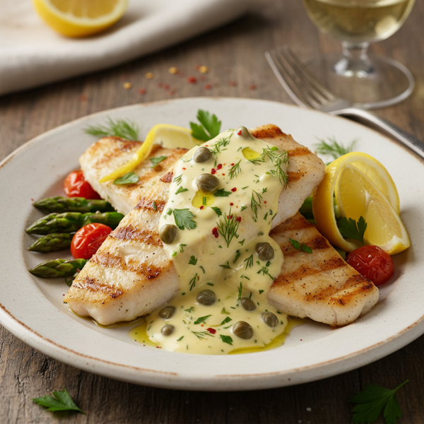 Zesty Grilled Fish with Creamy Lemon-Caper Drizzle recipe