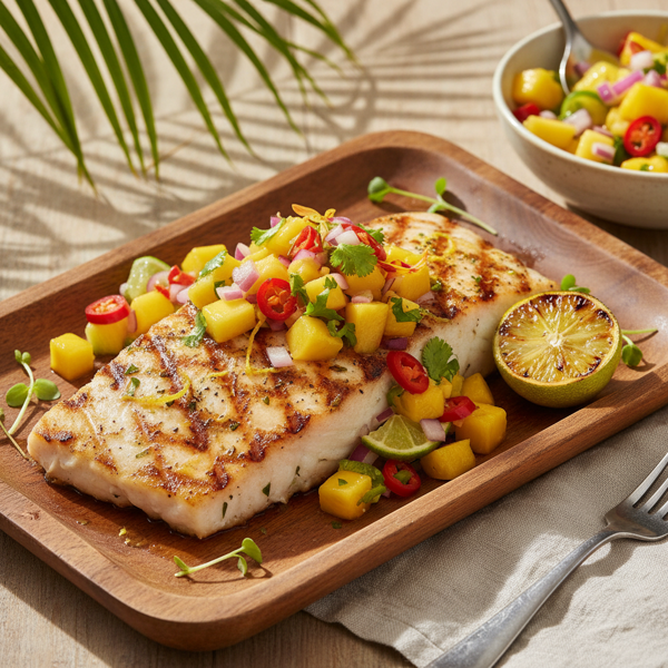 Zesty Grilled Halibut with Tropical Pineapple Mango Salsa recipe