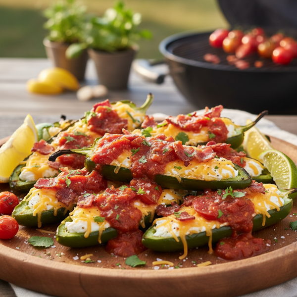 Zesty Grilled Jalapeño Poppers with Roasted Pepper-Tomato Drizzle recipe