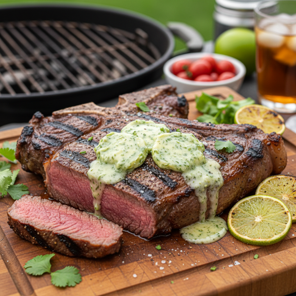Zesty Grilled Porterhouse Steak with Cilantro Lime Butter recipe