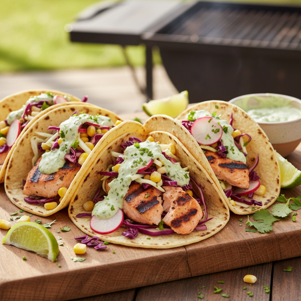 Zesty Grilled Salmon Tacos with Cilantro Lime Cream recipe