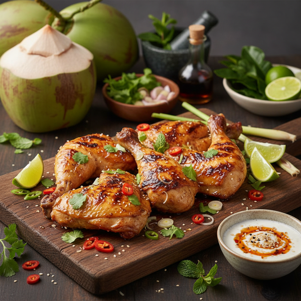 Zesty Grilled Thai Herb Chicken with Coconut Marinade recipe
