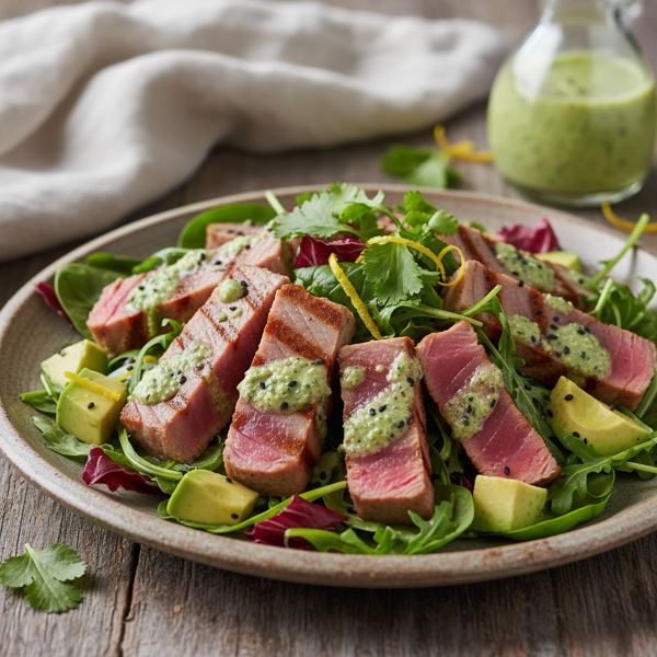 Zesty Grilled Tuna Salad with Avocado and Wasabi Vinaigrette recipe