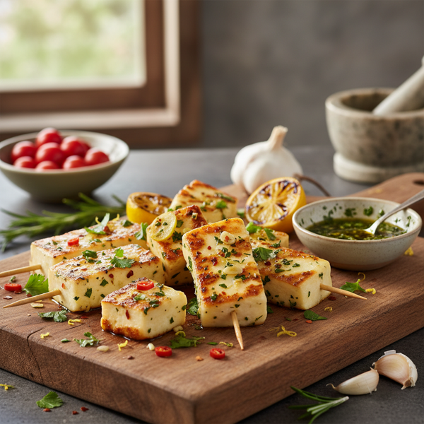 Zesty Halloumi Bites with Garlic-herb Marinade recipe