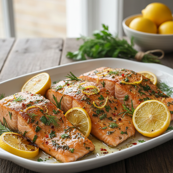 Zesty Herb-Infused Baked Salmon Steaks recipe