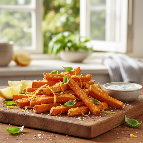 Zesty Lemon-Basil Sweet Potato Fries recipe