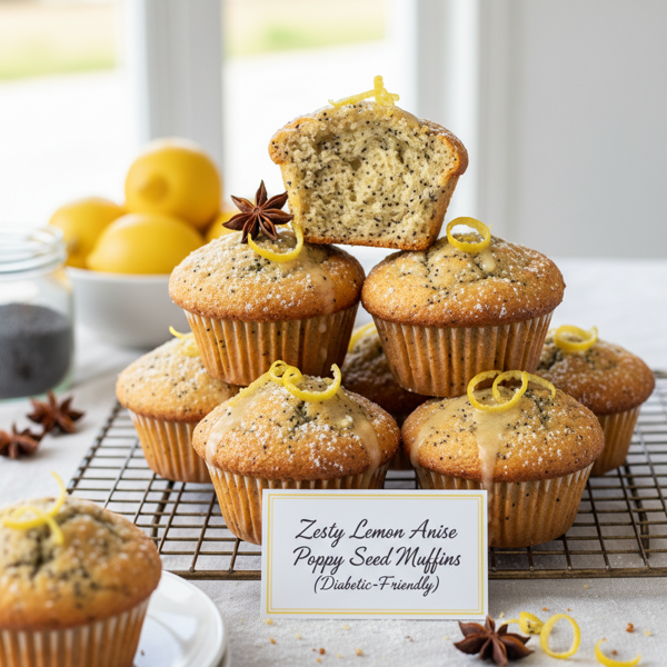 Zesty Lemon Anise Poppy Seed Muffins (Diabetic-Friendly) recipe