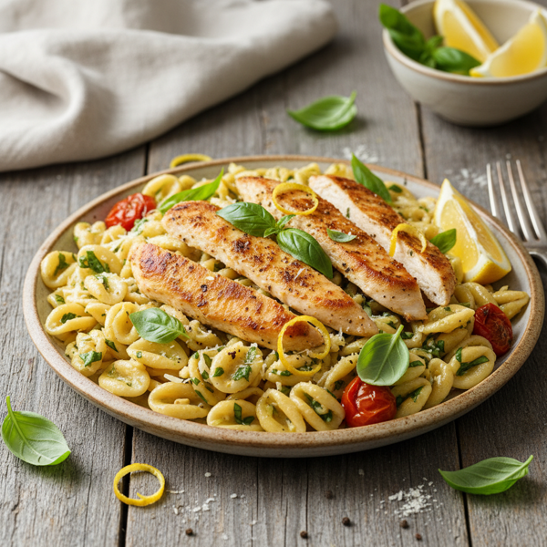 Zesty Lemon Basil Pasta with Savory Chicken recipe