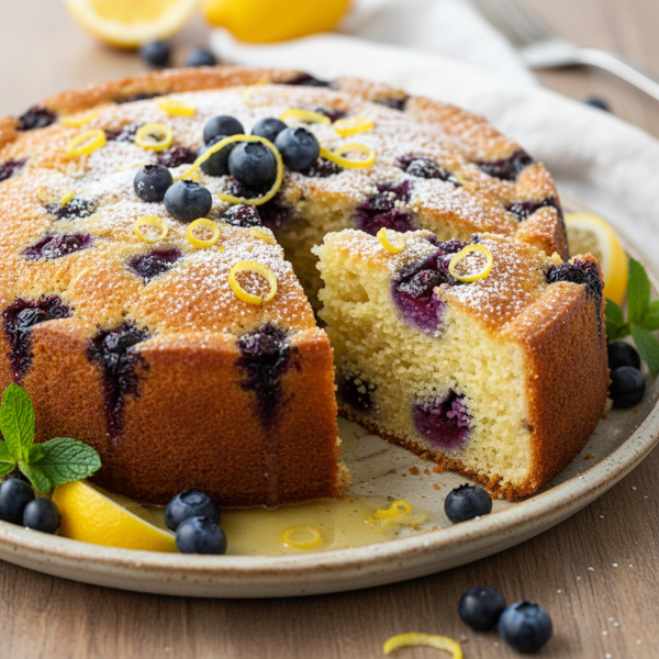 Zesty Lemon Blueberry Soaked Semolina Cake recipe