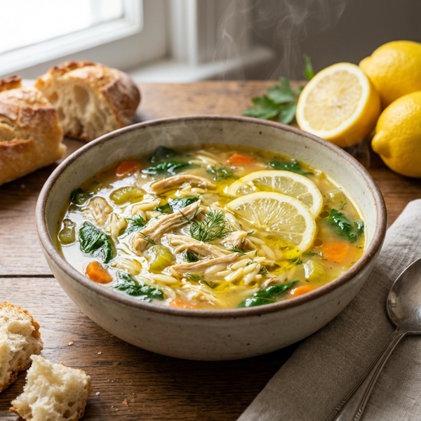 Zesty Lemon Chicken Orzo Soup recipe