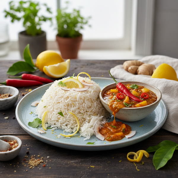 Zesty Lemon Coconut Rice with Spicy Chutney recipe