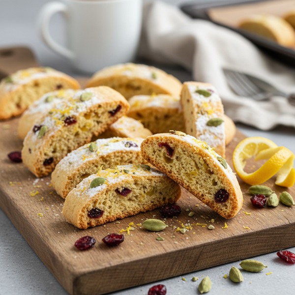 Zesty Lemon Cranberry Cardamom Biscotti recipe