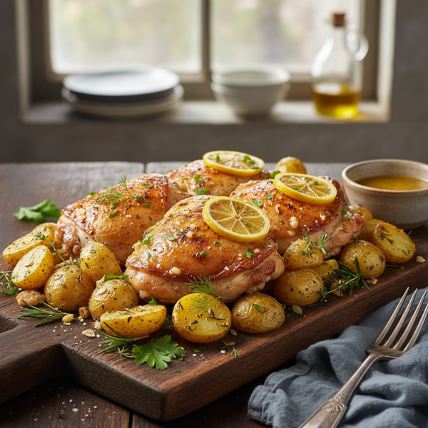 Zesty Lemon Garlic Chicken Thighs with Herb-Infused Potatoes recipe