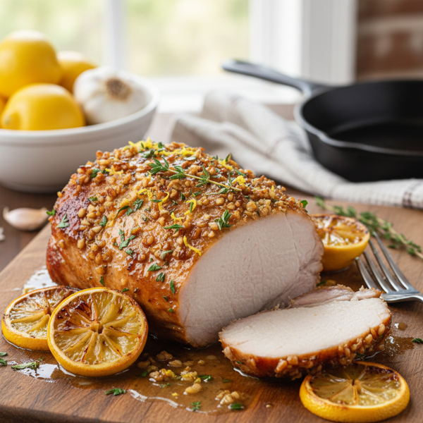 Zesty Lemon Garlic Roast Pork Loin recipe