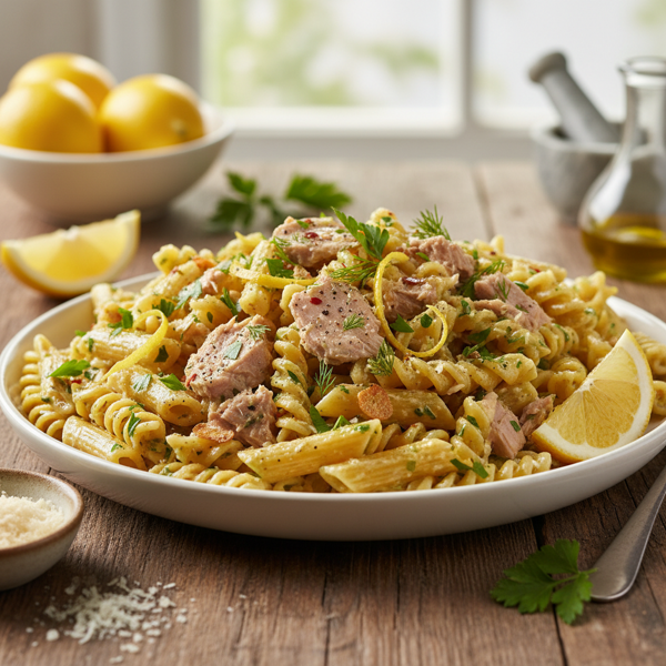 Zesty Lemon Garlic Tuna Pasta Delight recipe