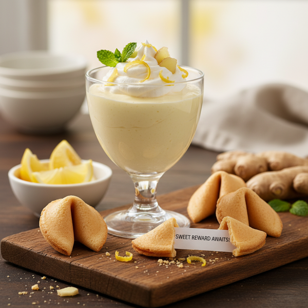 Zesty Lemon Ginger Mousse & Crispy Fortune Cookies recipe