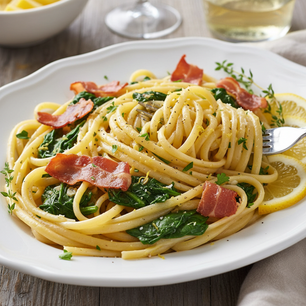 Zesty Lemon Linguine with Sautéed Spinach and Crispy Prosciutto recipe