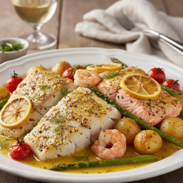 Zesty Lemon Mustard Baked Fish Medley recipe