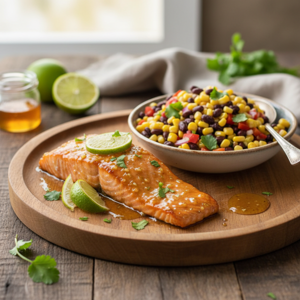 Zesty Lime-Honey Salmon with Hearty Black Bean and Corn Salad recipe