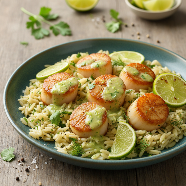 Zesty Lime Scallops with Herb Orzo recipe