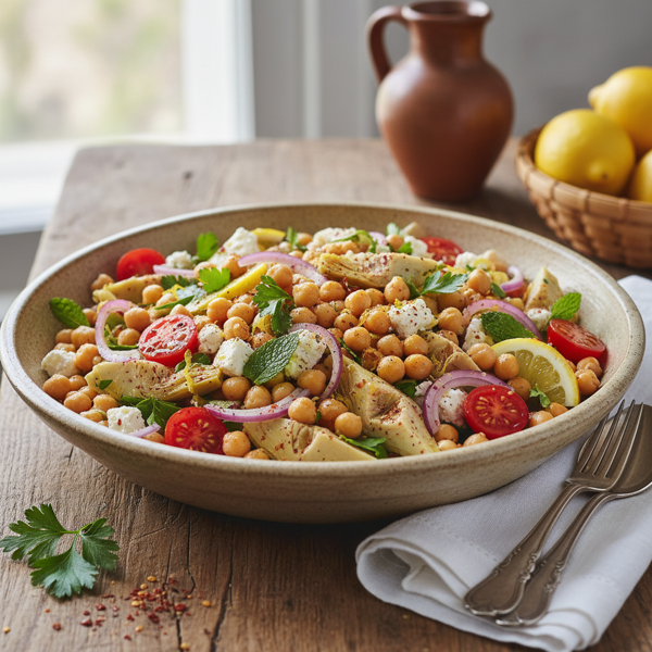 Zesty Mediterranean Chickpea and Artichoke Salad recipe