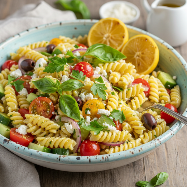 Zesty Mediterranean Lemon Pasta Salad recipe